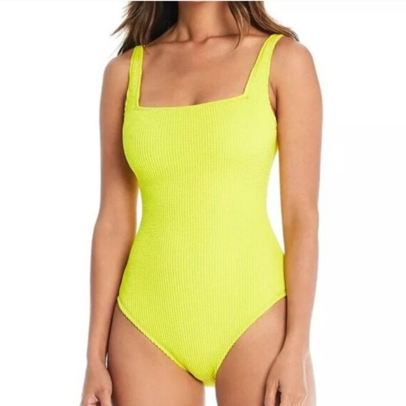 Bleu Rod Beattie Neon Lime Ribbed One-Piece SwimsuitSize 10NWT #A53
